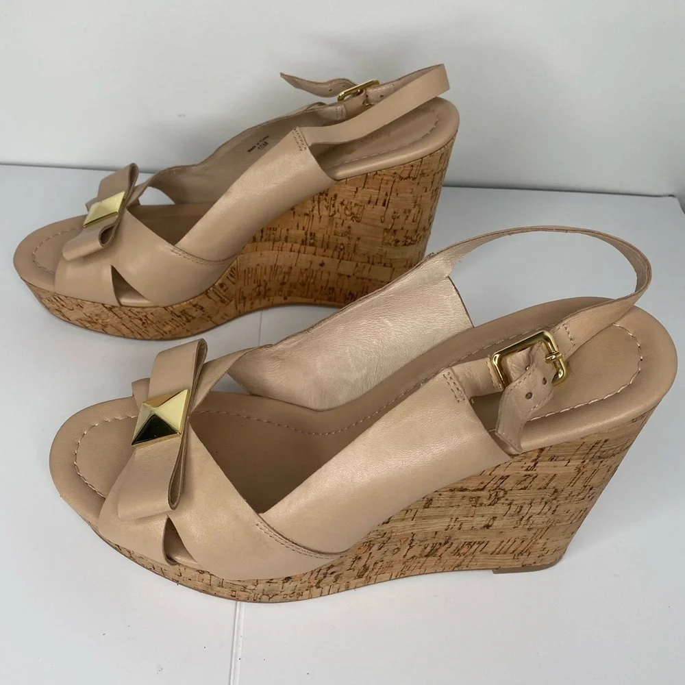 KATE SPADE Rock Stud Tan Wedge Sandals
